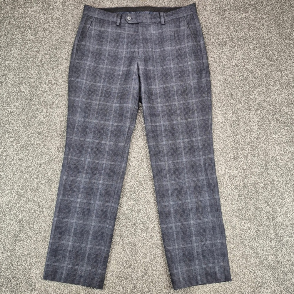 Ralph Lauren Dress Pants Mens 33x30 Gray Winodwpane Plaid Wool Blend Stretch